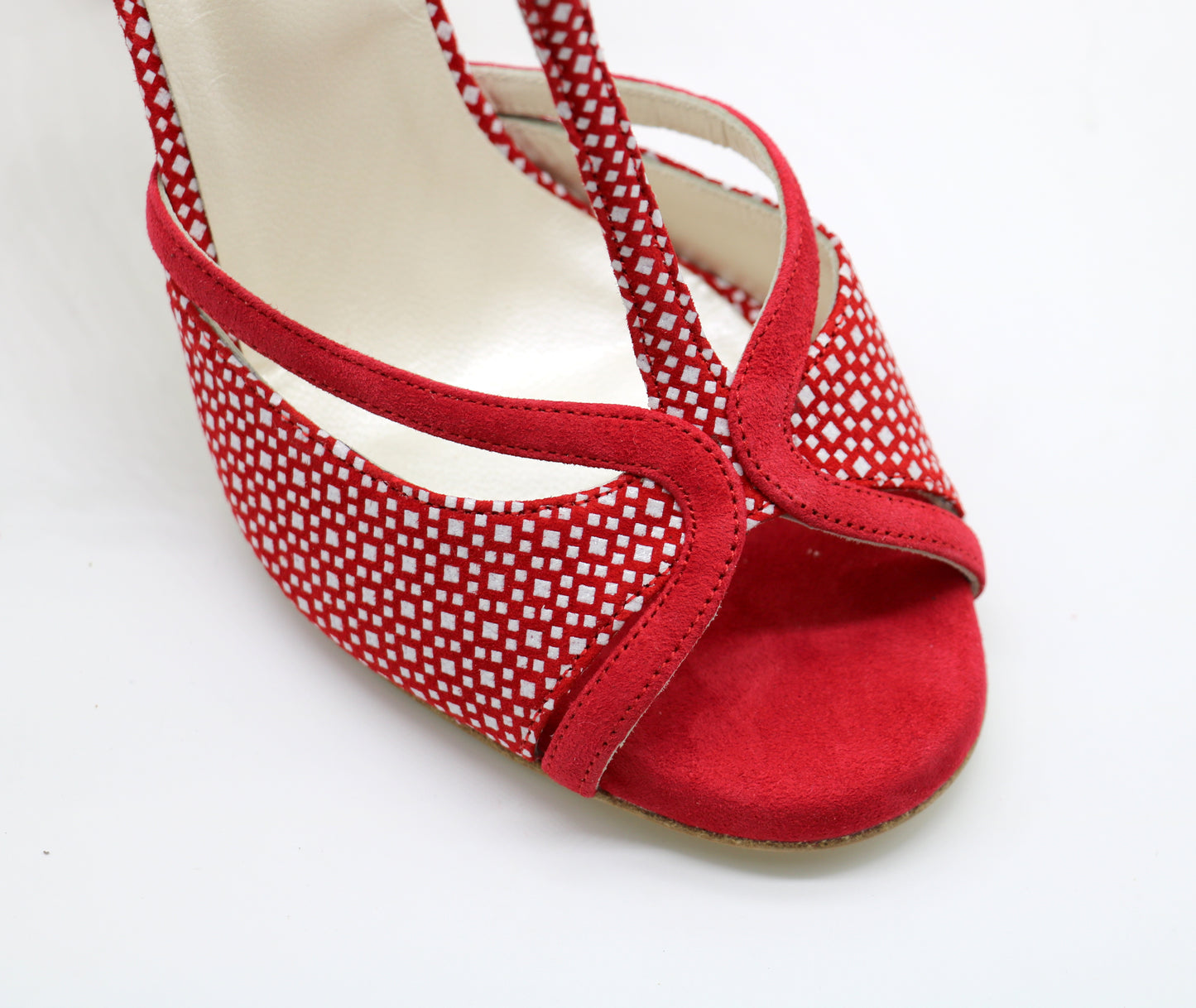 Red salome and white dots contrast red heels 8cm