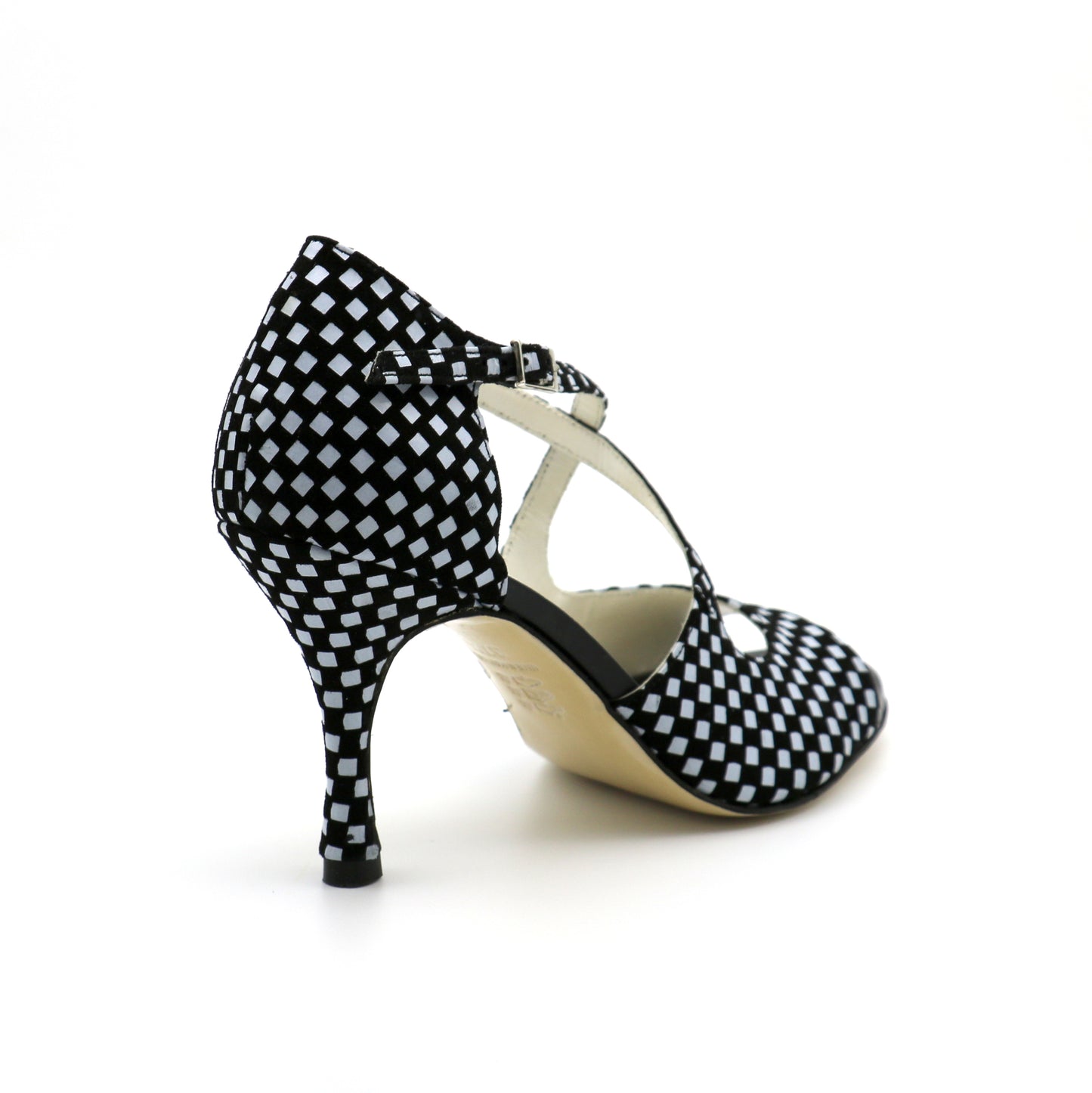 Black & White crossed heels 8cm covered B&W