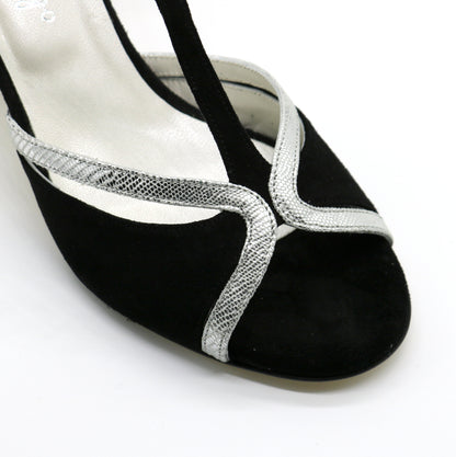 Salome black contrast silver heels 6cm