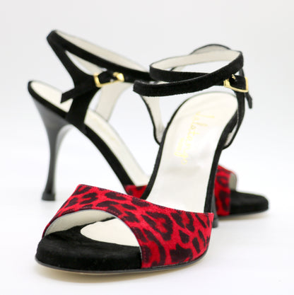 Sentimental Black velvet Red leopard heels 9cm