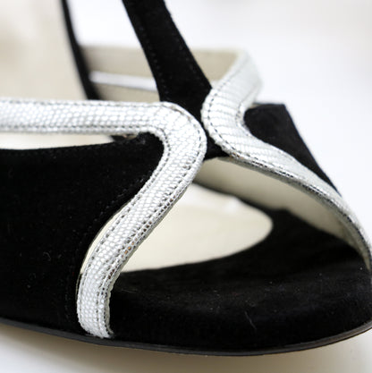 Salome black contrast silver heels 8cm