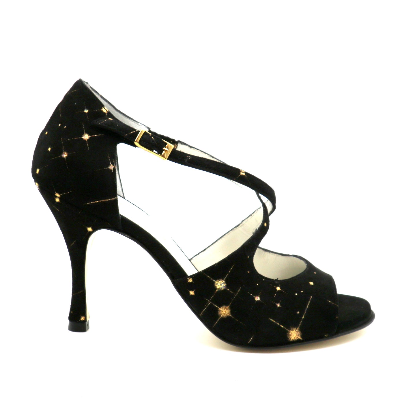 Crossed Black Suede with golden stars 8cm