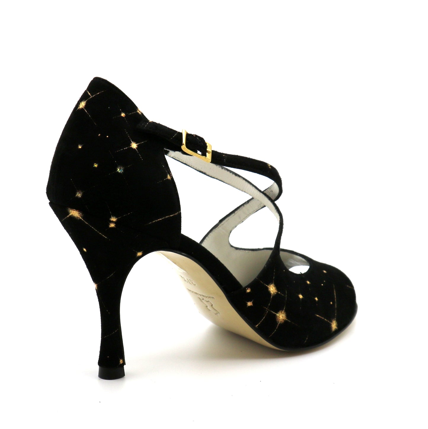 Crossed Black Suede with golden stars 8cm